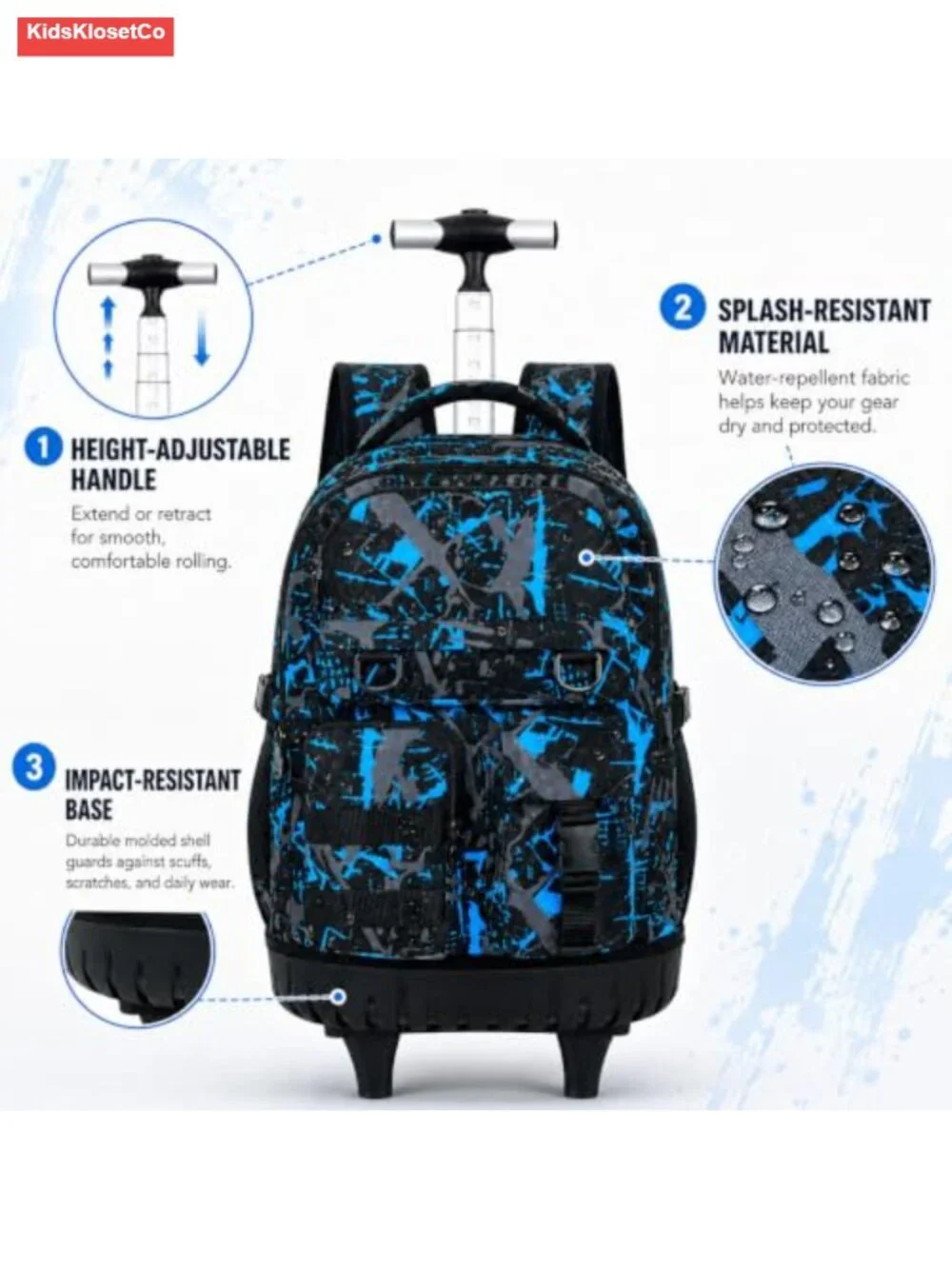 Wheeled Backpack Set for Boys Rolling Bookbag with Lunch Box & Pencil Bag